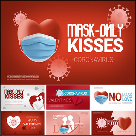 20款情人节戴口罩新冠肺炎预防宣传横幅PSD分层模板