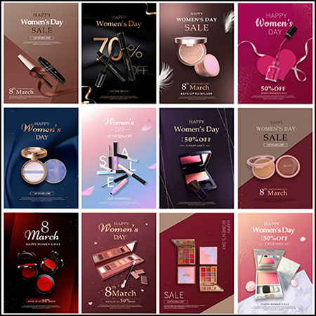 20款女性彩妆化妆品促销打折海报PSD分层模板