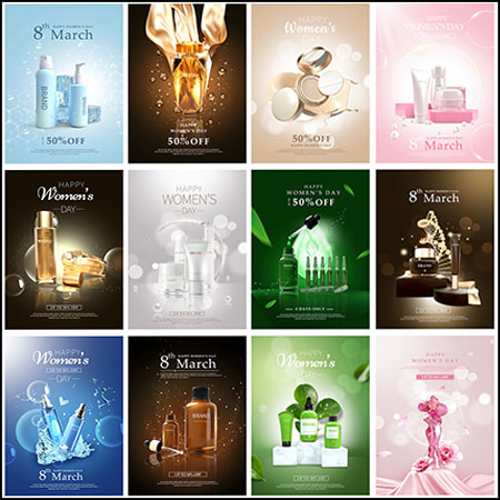 10款38妇女节护肤品推广宣传海报PSD分层模板