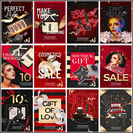 20款情人节女性化妆品促销打折海报PSD分层模板