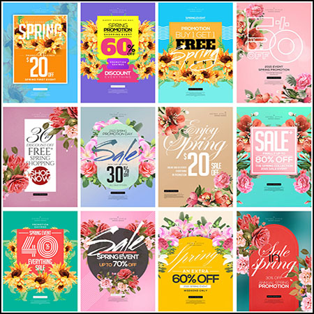 20款花卉装饰背景春季打折促销海报PSD分层模板