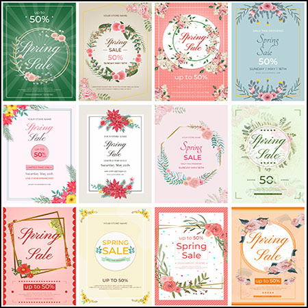 30款花卉装饰春季促销打折海报PSD分层模板