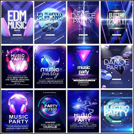 27款蓝色音乐派对音乐节海报PSD分层模板