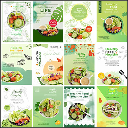 25款绿色蔬菜沙拉PSD分层模板