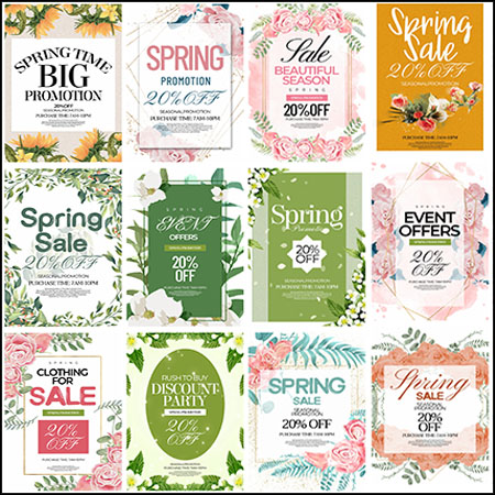20款春季花卉装饰促销打折海报PSD分层模板