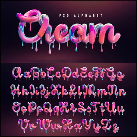 52个奶油融化效果英文字体PNG免抠图PSD模板