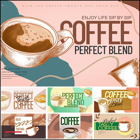 19款水彩风格饮料咖啡横幅PSD分层模板