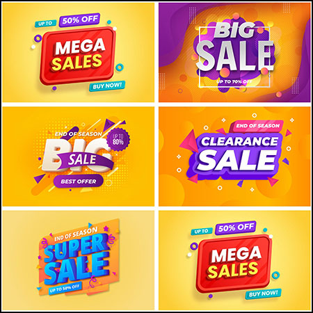 5款超市大促销超市打折第一素材网矢量插图精选