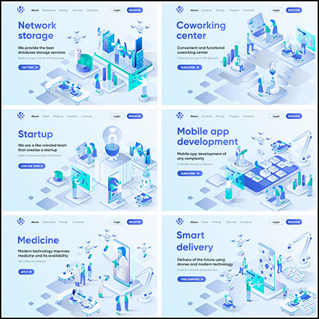 7款科学科技科研2.5D等距第一素材网矢量插图精选