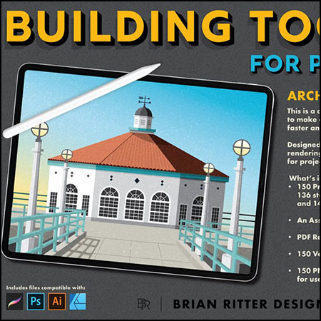 建筑绘制构建工具包AI/Procreate笔刷/PNG免抠图