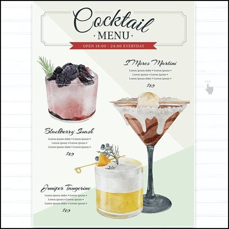 鸡尾酒和饮料菜单PSD/AI第一素材网矢量模板精选