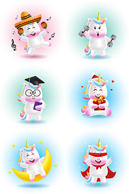 6款可爱卡通独角兽矢量素材