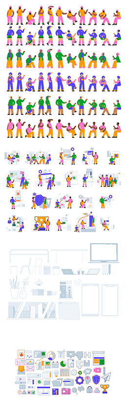 扁平化职业人物及场景矢量素材