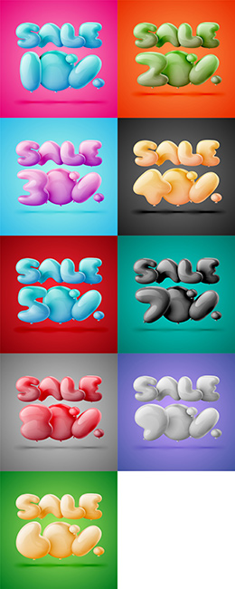 10款可爱胖乎乎促销打折英文3D立体字体矢量素材