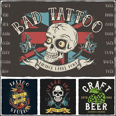 复古字体和标签设计纹身图案插图第一素材网矢量素材精选