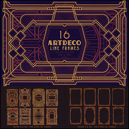 16款复古ArtDeco线框框架第一素材网矢量模板精选