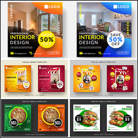 6套互联网社交网络电商美食促销横幅第一素材网矢量模板精选
