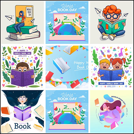 10款世界读书日海报插图第一素材网矢量模板精选