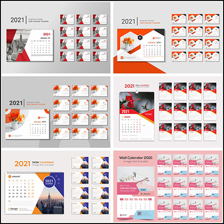 6套2021年企业风格日历台历挂历第一素材网矢量模板精选