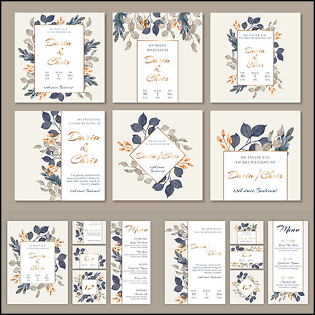 4套花艺婚礼邀请函花卉横幅第一素材网矢量模板精选