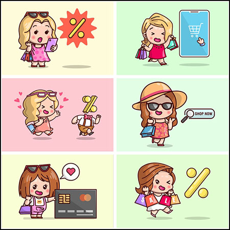 9款网上购物电商购物卡通人物插图第一素材网矢量素材精选