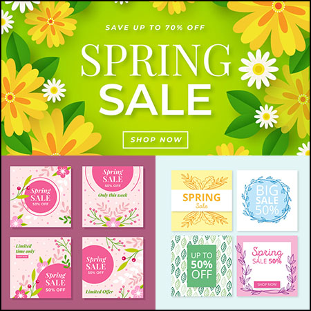 10套春季花卉装饰打折促销横幅海报第一素材网矢量模板精选