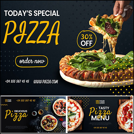 4款美食披萨快餐横幅海报第一素材网矢量模板精选