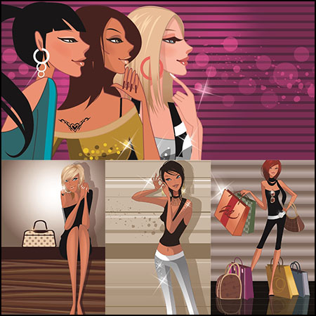 50款都市时尚女孩卡通插画第一素材网矢量模板精选