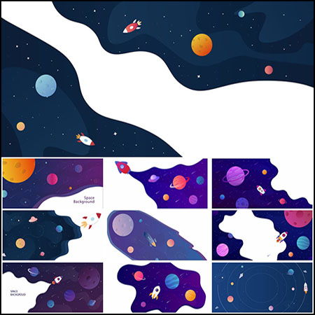 20款卡通太空探索宇宙星空插图背景AI第一素材网矢量模板精选