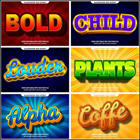 8款创意可编辑3D立体艺术字文本样式第一素材网矢量模板精选