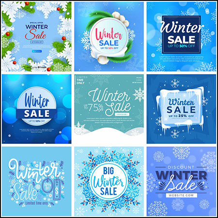 14款冬季商品销售促销打折海报背景第一素材网矢量模板精选