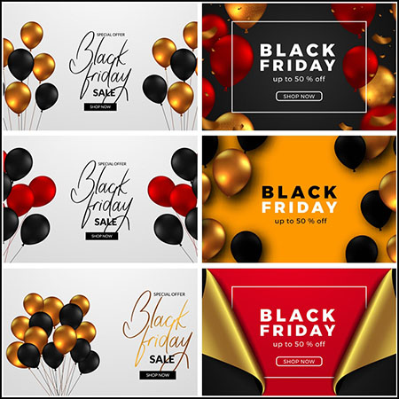 8款黑色星期五气球礼物装饰促销横幅第一素材网矢量模板精选