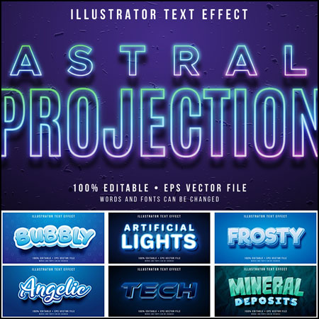 7款蓝色风格3D立体艺术字文本样式矢量模版