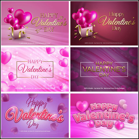 6款情人节快乐粉红色背景横幅插图第一素材网矢量素材精选