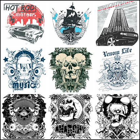 25款另类非主流骷髅T恤衣服印染图案第一素材网矢量素材精选