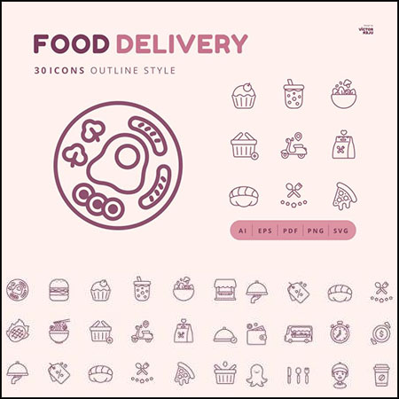 30款餐饮美食甜品外卖外送ICONS第一素材网矢量图标精选