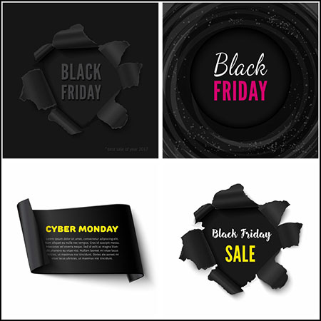 7款黑色星期五纸张撕裂效果促销打折第一素材网矢量模板精选