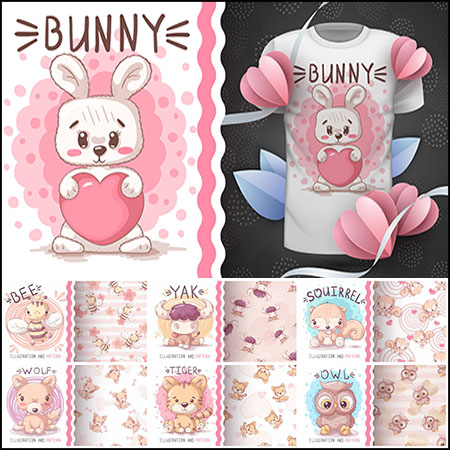 9款可爱卡通动物图案背景第一素材网矢量素材精选