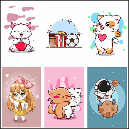 10款可爱卡通动漫人物动物和美食第一素材网矢量插图精选