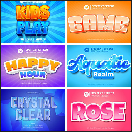 8款游戏风格创意艺术字3D立体艺术字文本样式矢量模版