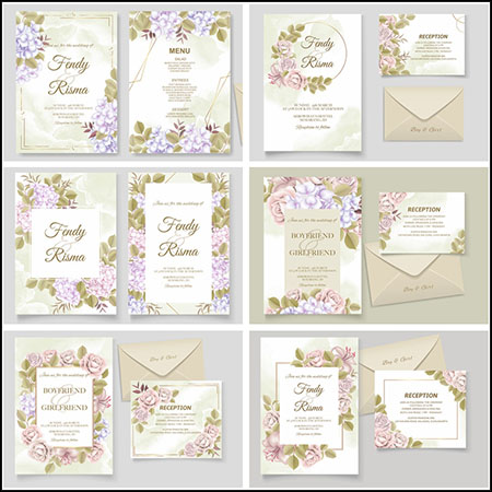 9款清新花卉婚礼邀请函请柬第一素材网矢量模板精选