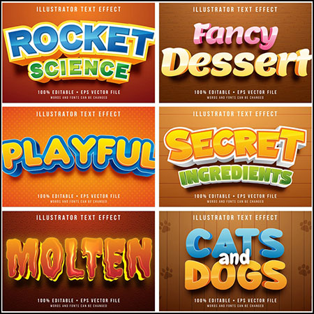 7款创意艺术字3D立体艺术字文本样式矢量模版