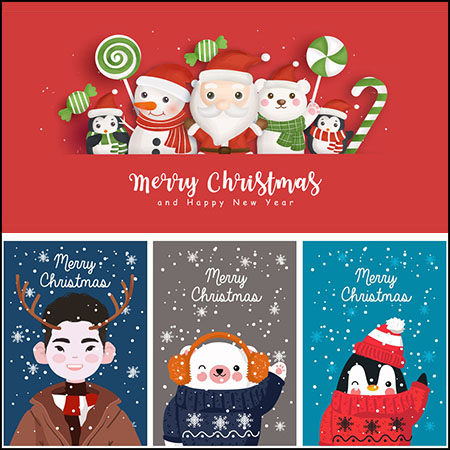 19款可爱卡通动物和人物圣诞节装扮第一素材网矢量插图精选