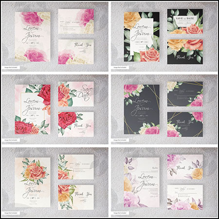 7套水彩花卉婚礼邀请卡名片第一素材网矢量模板精选