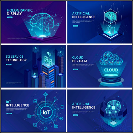 11款人工智能5G云科技第一素材网矢量插图精选