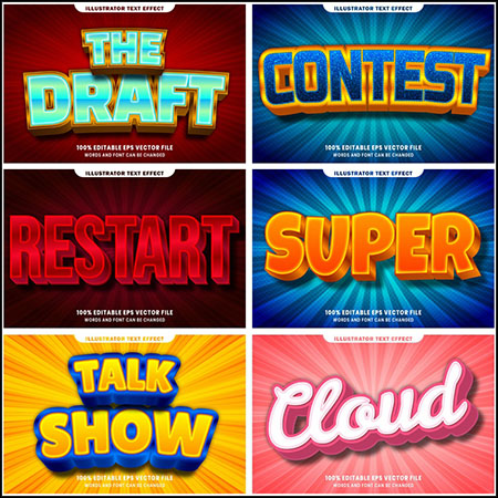 6款创意艺术字3D立体艺术字文本样式矢量模版2