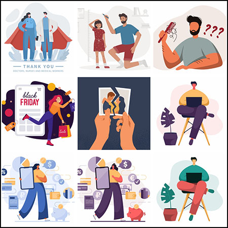 17款科技购物促销日常生活第一素材网矢量插图精选