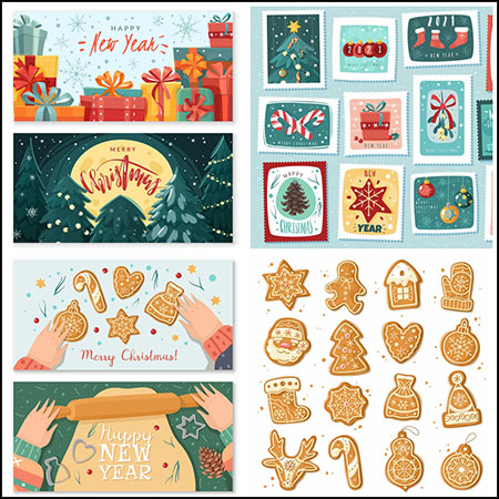 9款圣诞节海报剪贴画插图和背景第一素材网矢量素材精选