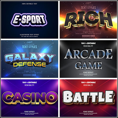 8款游戏风格艺术字3D立体艺术字文本样式矢量模版