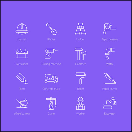 16款线性施工图标SVG/PNG/EPS/AI第一素材网矢量素材精选